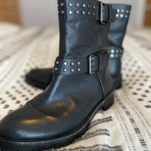 Gianni Bini Black Leather Studded Moto Boots